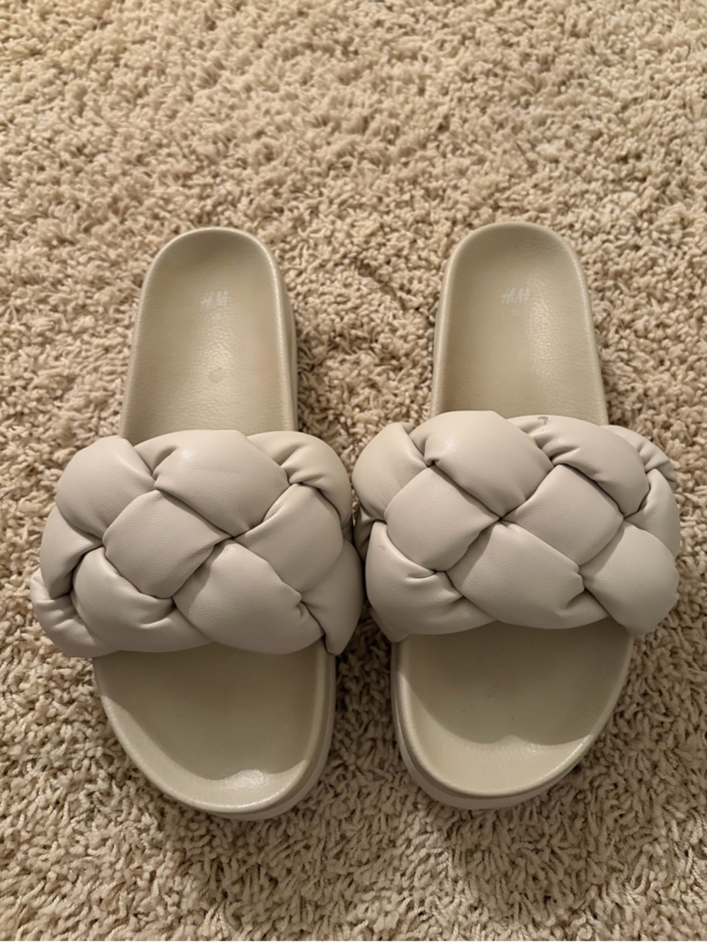 H&M Padded Braided Slide Sandals in Light Beige